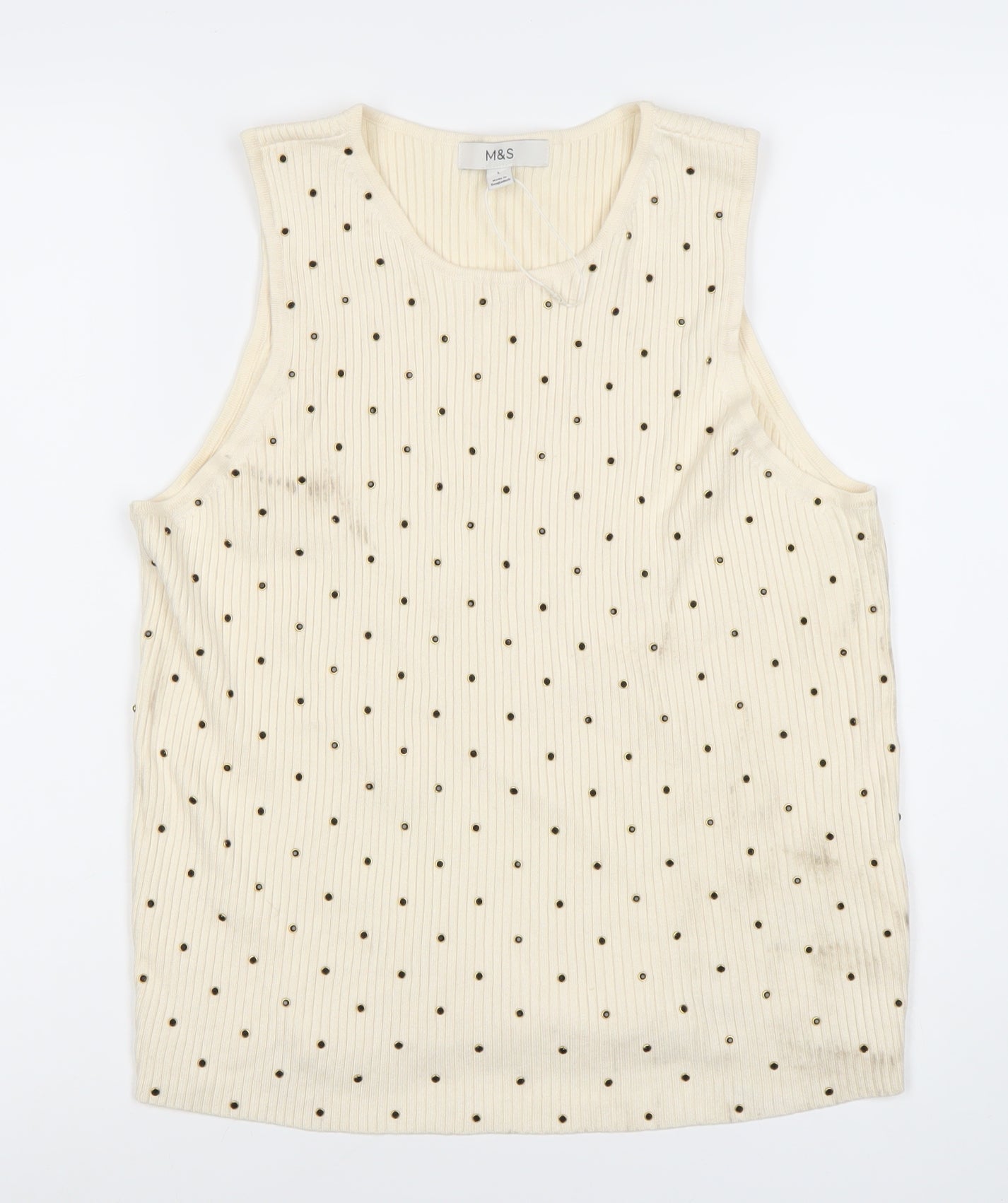 Marks and Spencer Womens Beige Tank Top L Studded Accents