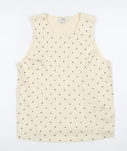Marks and Spencer Womens Beige Tank Top L Studded Accents