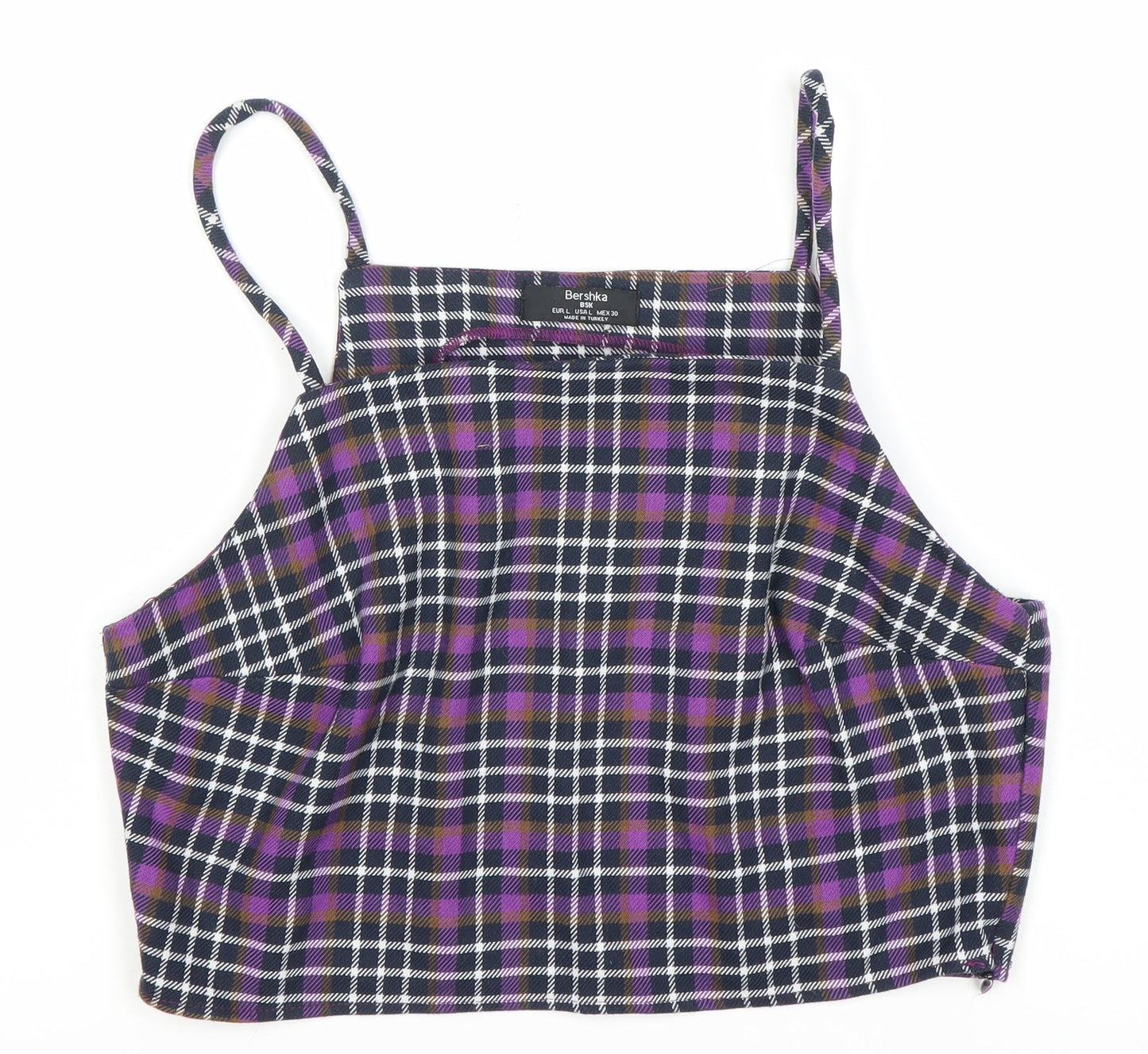 Bershka Women's Purple Check Camisole Tank Top Size 12