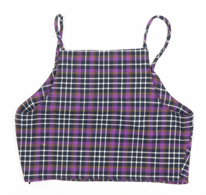 Bershka Women's Purple Check Camisole Tank Top Size 12