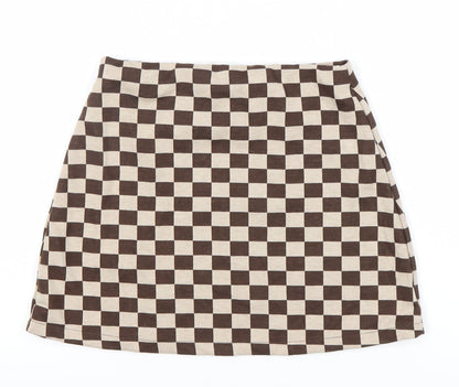 Pull & Bear Women's Brown Check Skirt, Size 12