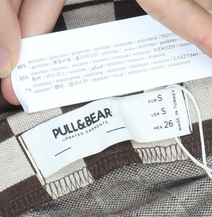 Pull & Bear Women's Brown Check Skirt, Size 12