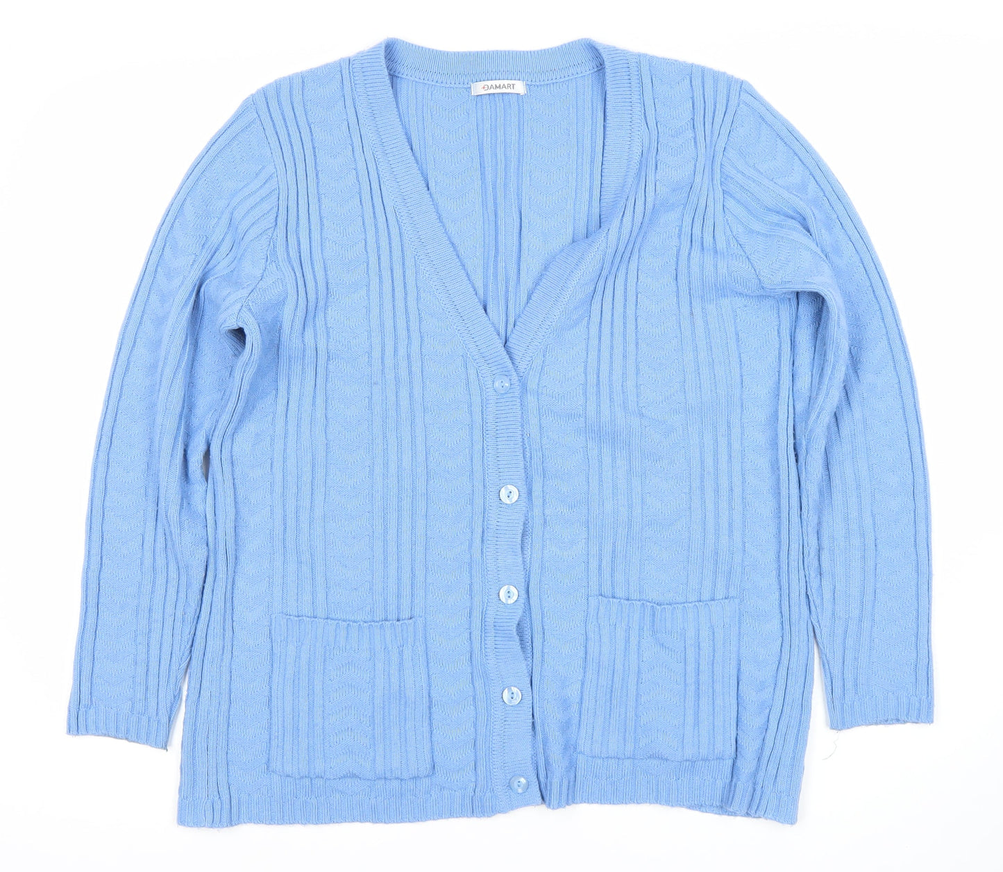 Damart Women's Blue Cardigan M V-Neck Cable Knit