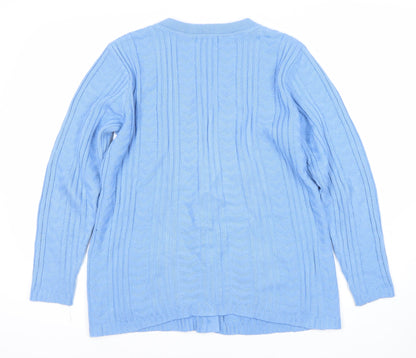 Damart Women's Blue Cardigan M V-Neck Cable Knit