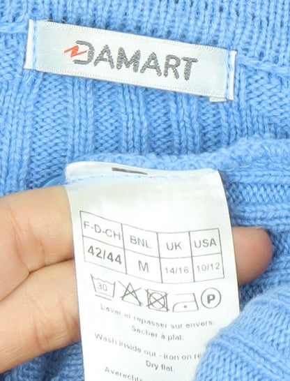 Damart Women's Blue Cardigan M V-Neck Cable Knit