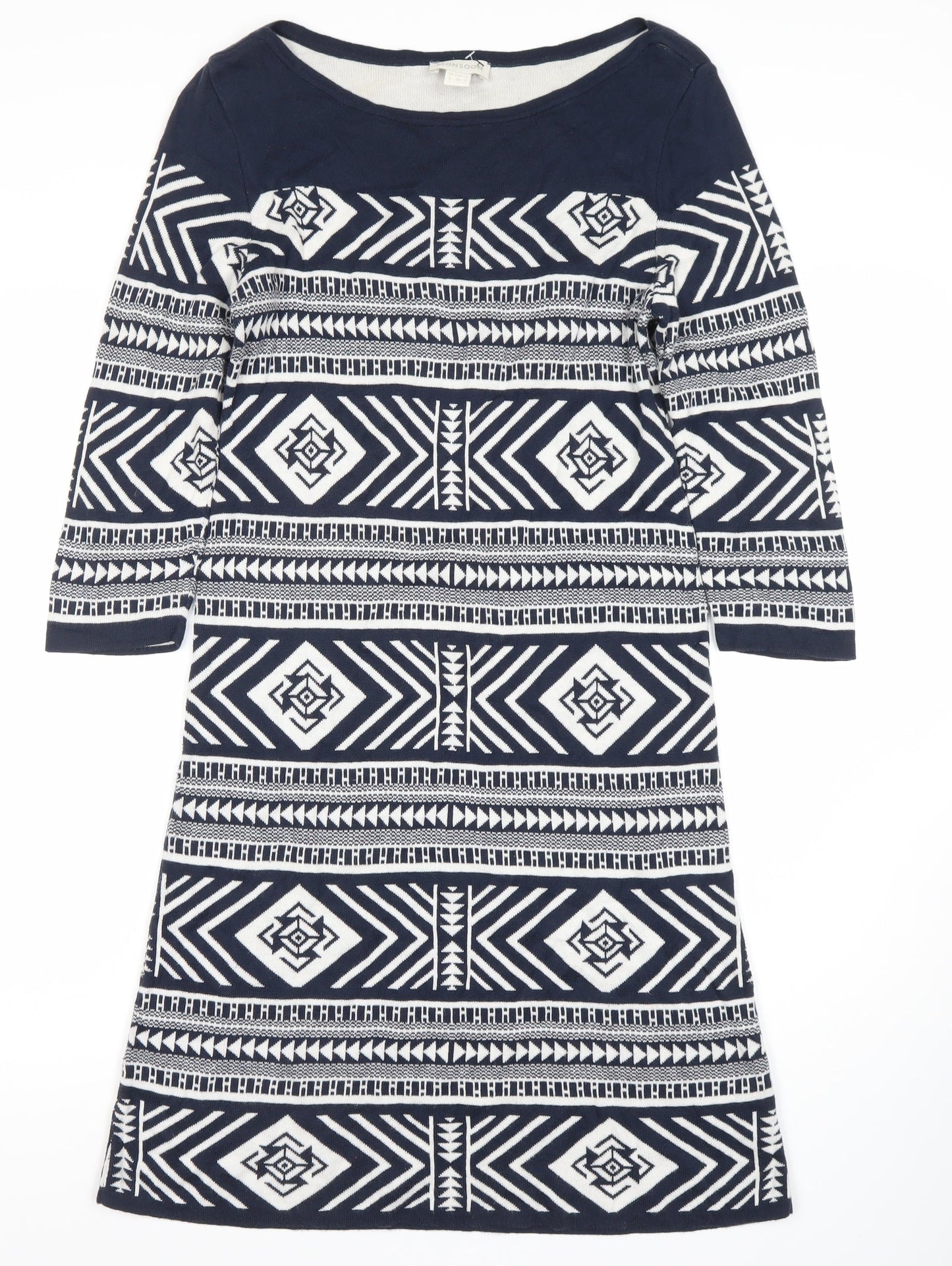 Monsoon Women's Blue Geometric Shift Dress Size 8