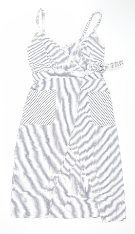 Zara Women's Striped White Slip Dress Size 8