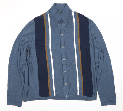 Marks and Spencer Men's 2XL Blue Striped Cardigan