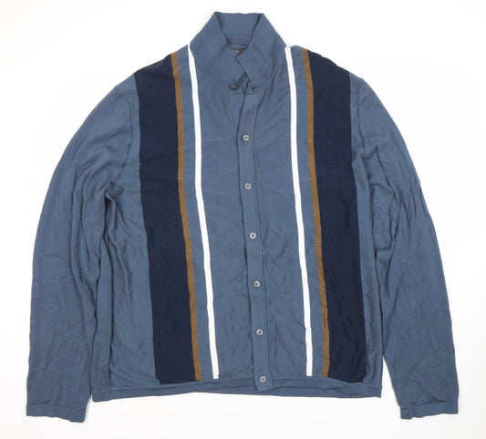 Marks and Spencer Men's 2XL Blue Striped Cardigan