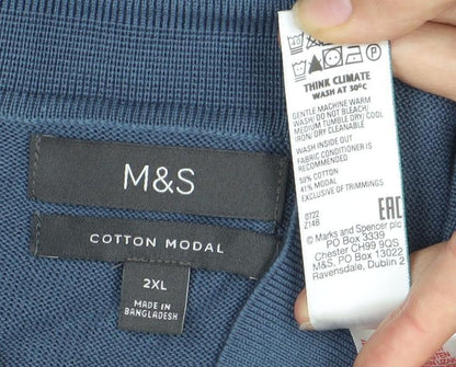 Marks and Spencer Men's 2XL Blue Striped Cardigan