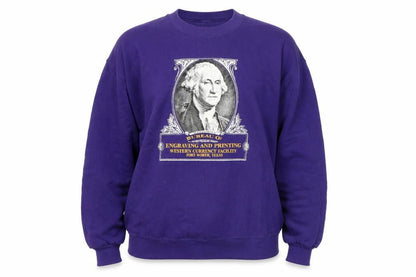 Front view of Jerzees unisex purple graphic pullover sweatshirt l