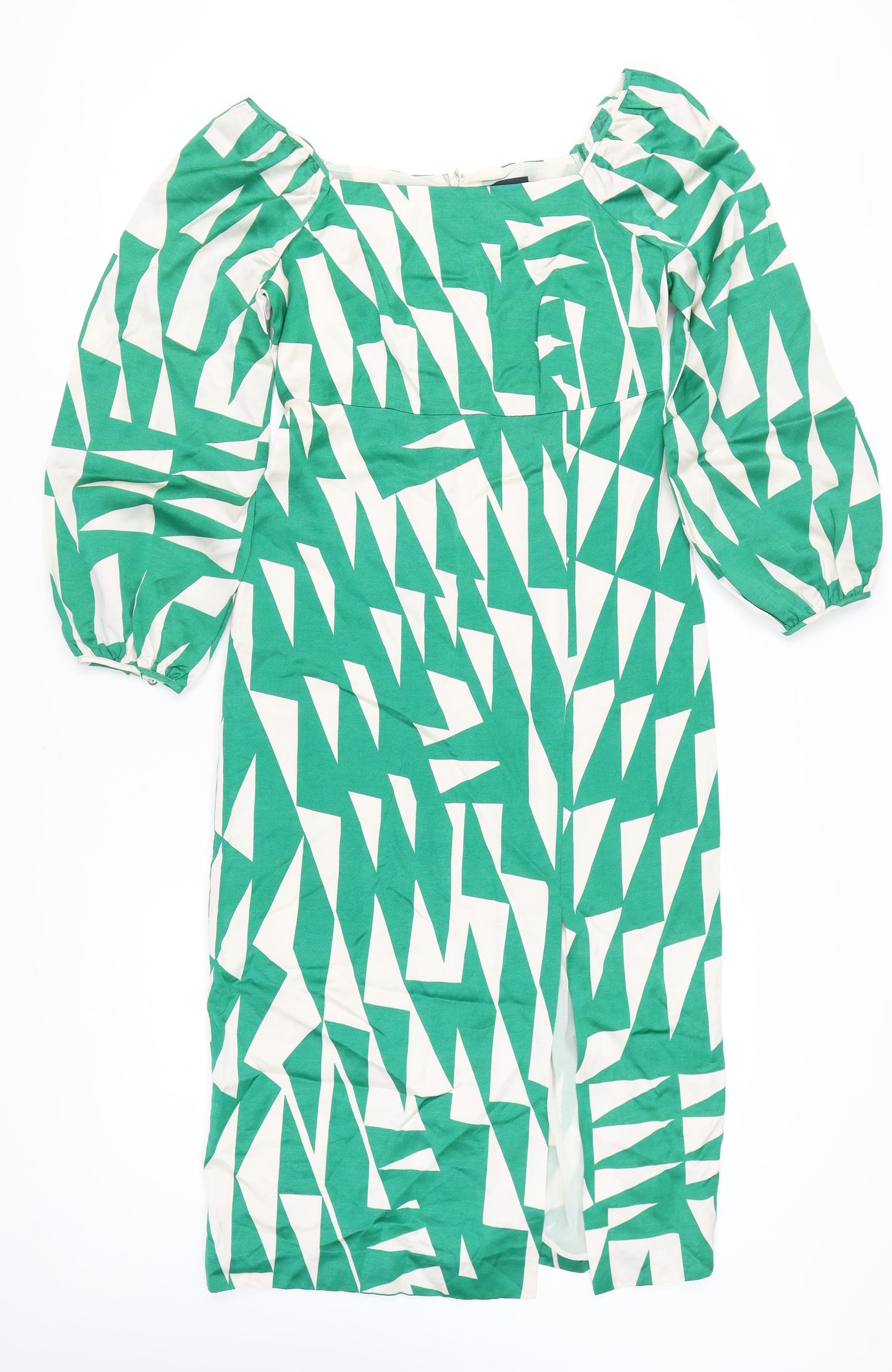 Mint Velvet Women's Green Puff Sleeve Dress Size 10