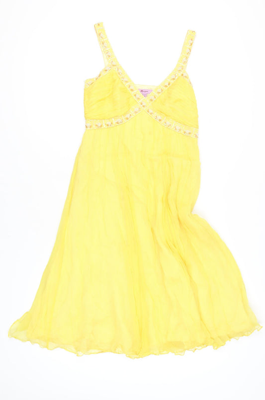 Monsoon Yellow Silk Midi Dress - Size 10