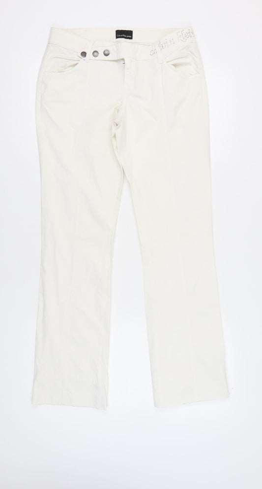 Calvin Klein Women's Ivory Cotton Trousers, Size 31