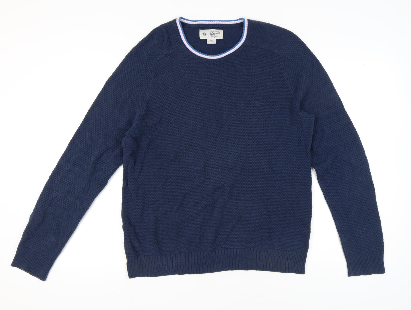 Penguin Men's Large Blue Waffle-Knit Pullover Jumper