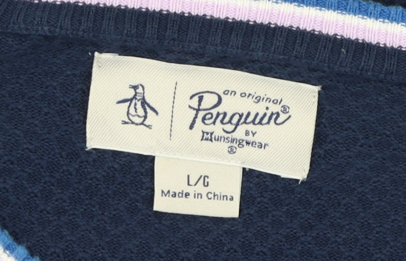 Penguin Men's Large Blue Waffle-Knit Pullover Jumper