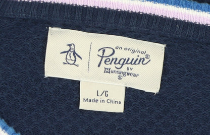 Penguin Men's Large Blue Waffle-Knit Pullover Jumper