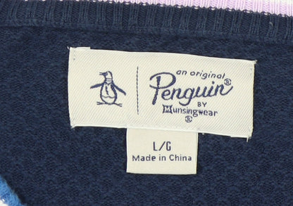 Penguin Men's Large Blue Waffle-Knit Pullover Jumper