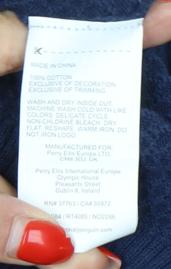 Penguin Men's Large Blue Waffle-Knit Pullover Jumper