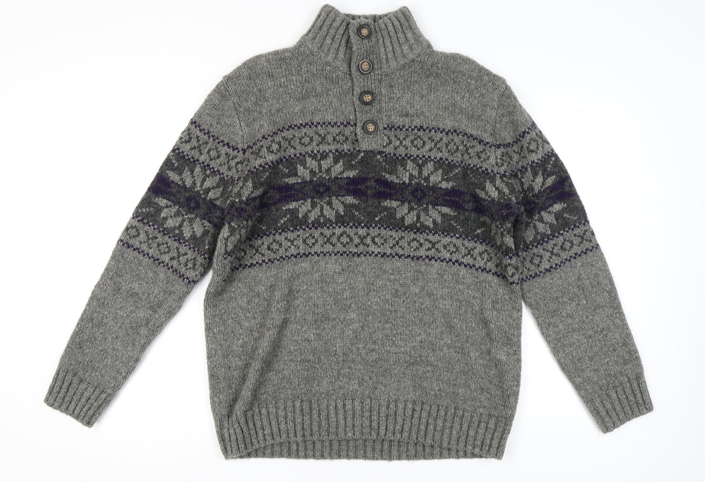 Maine New England Men's Grey Cable Knit Henley L