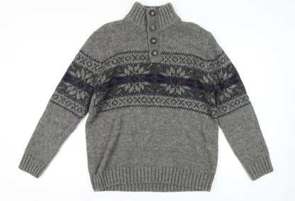 Maine New England Men's Grey Cable Knit Henley L