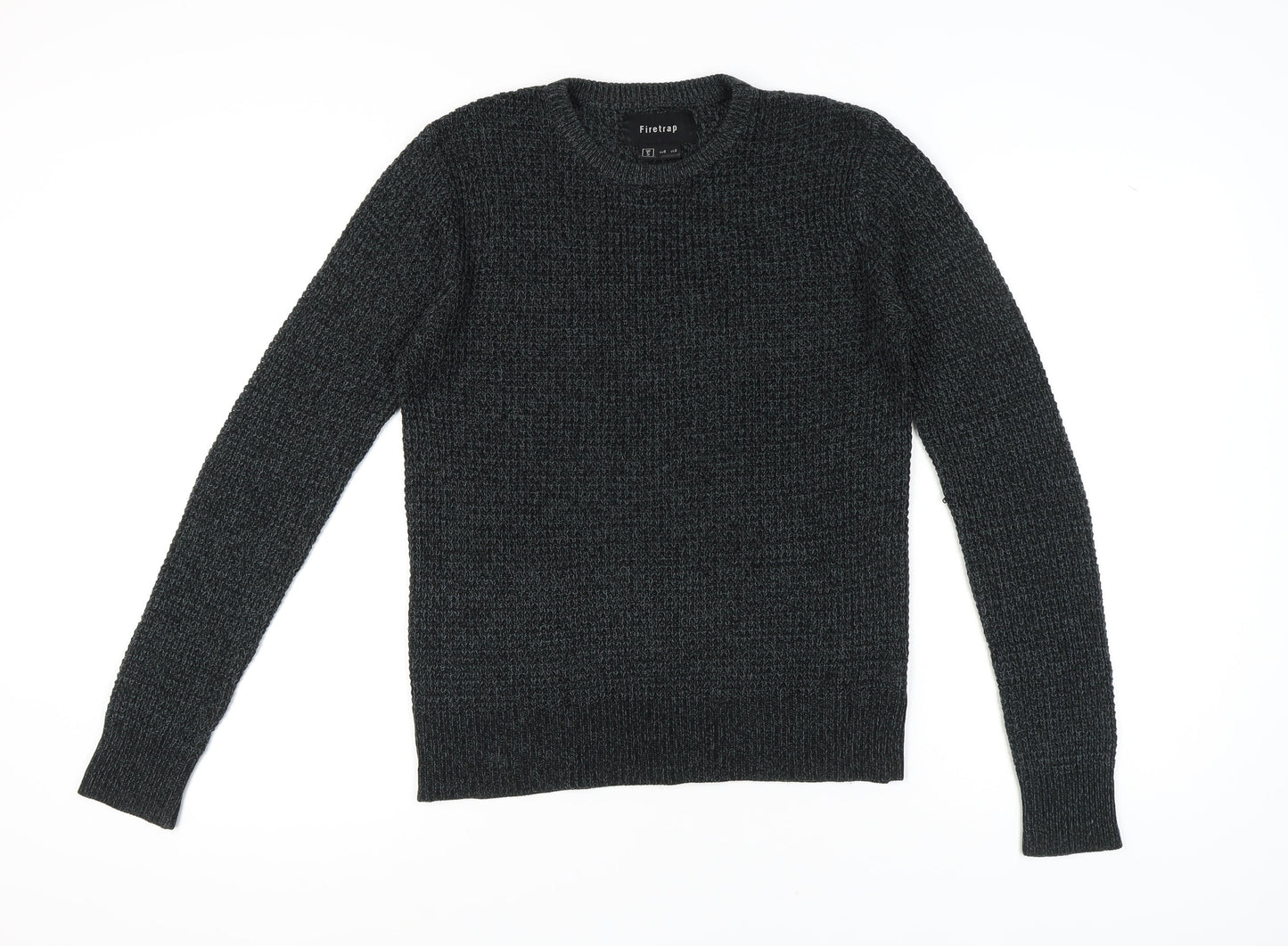 Firetrap Men's Black Pullover Jumper, Size S, Crew Neck