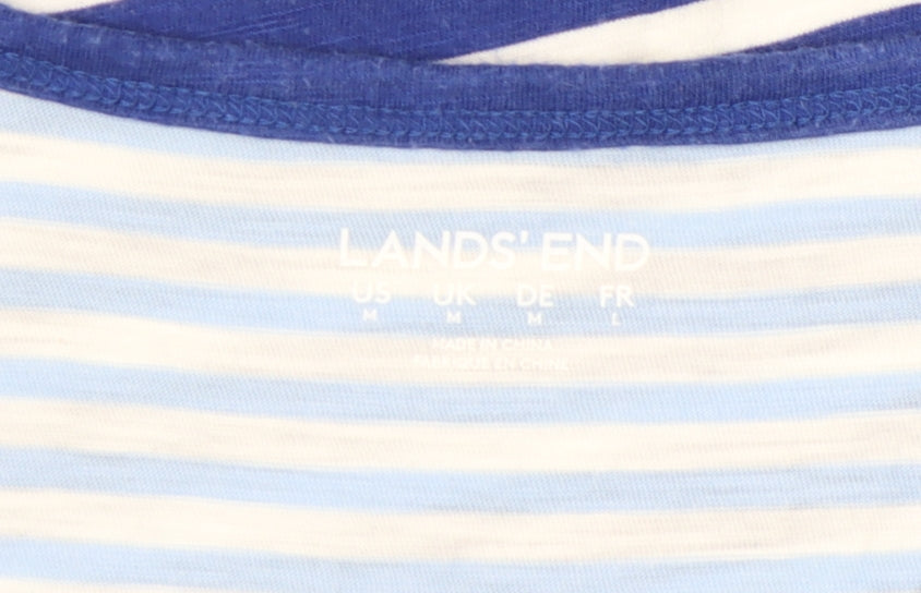 Lands' End Women's Blue Striped V-Neck T-Shirt M