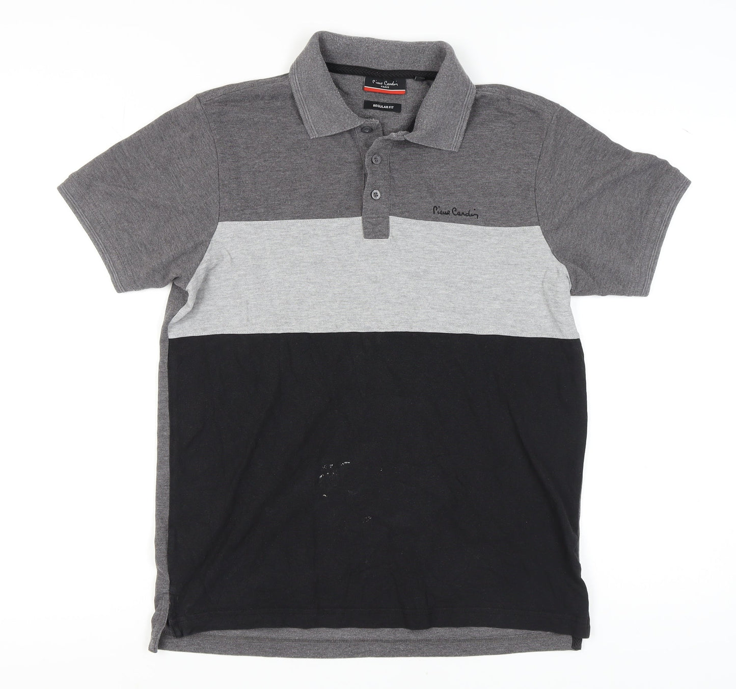 Pierre Cardin Men's Grey-Black M Colourblock Polo