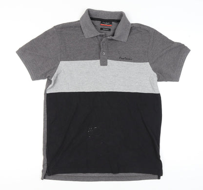 Pierre Cardin Men's Grey-Black M Colourblock Polo