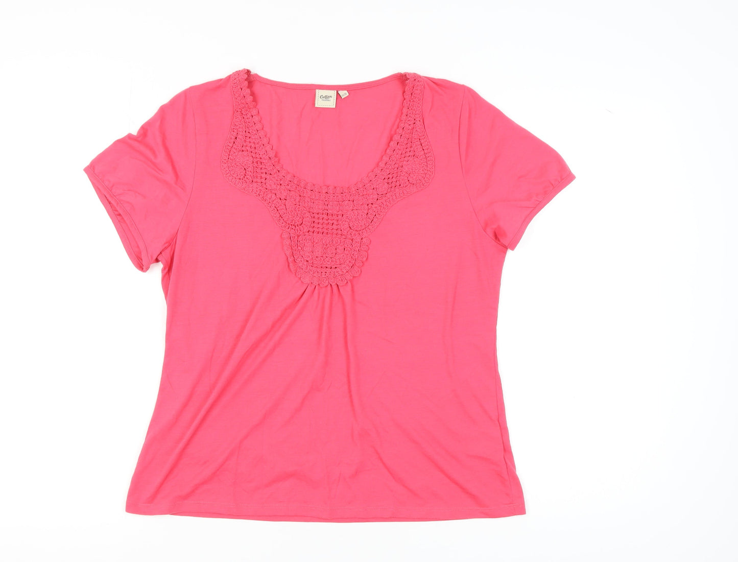 Cotton Traders Pink Crochet Scoop Neck T-Shirt, Size 14