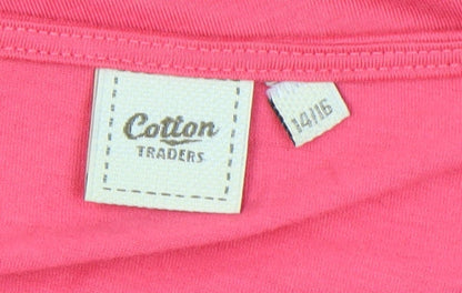 Cotton Traders Pink Crochet Scoop Neck T-Shirt, Size 14
