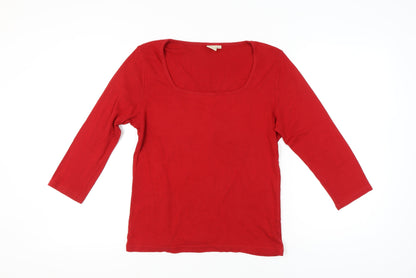 Cotton Traders Red Square Neck 3/4 Sleeve Top Size 10