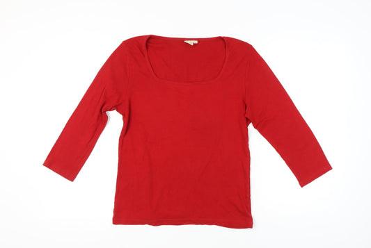 Cotton Traders Red Square Neck 3/4 Sleeve Top Size 10
