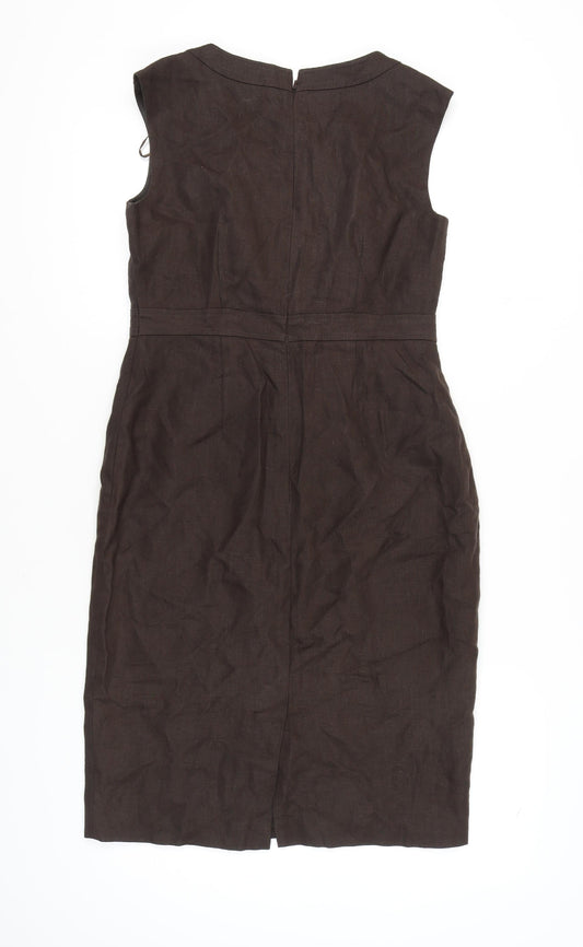 Episode Brown Linen Sheath Dress Women Size 12