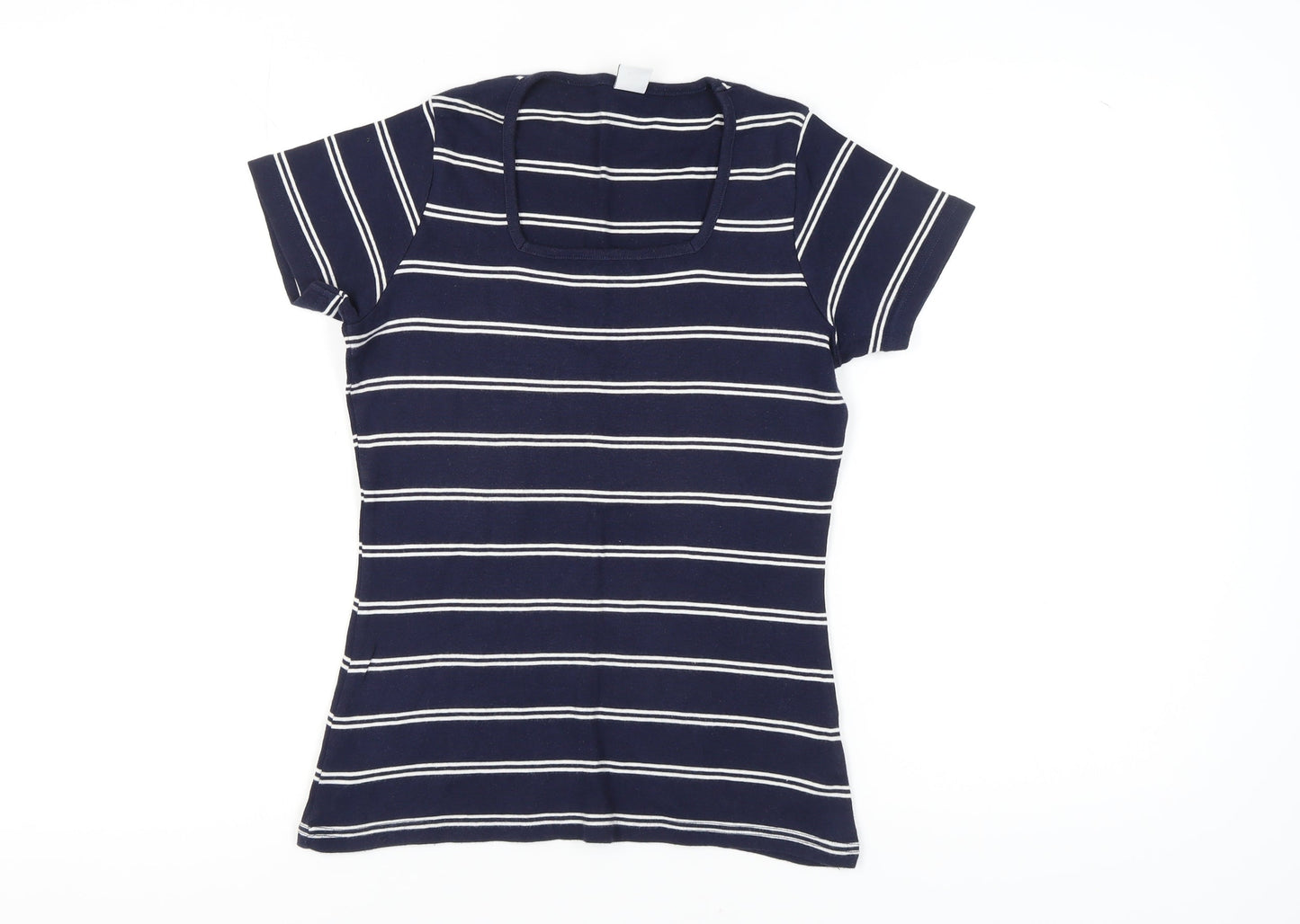 Cotton Traders Women Blue Striped T-Shirt Size 10