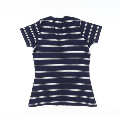 Cotton Traders Women Blue Striped T-Shirt Size 10