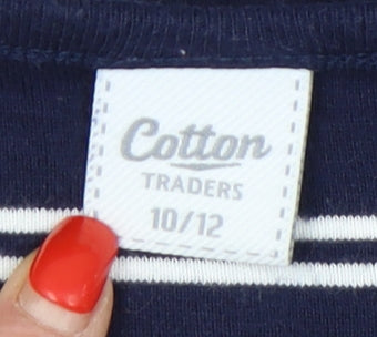 Cotton Traders Women Blue Striped T-Shirt Size 10