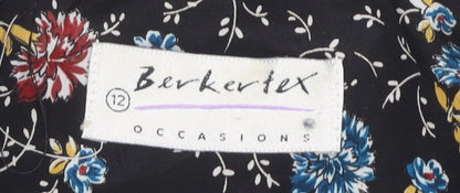 Berkertex Women's Black Floral Sheath Dress, Size 12
