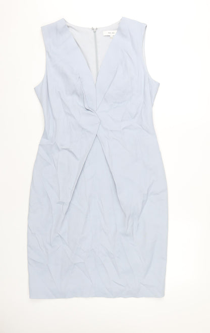 Reiss Women's Blue Sheath Dress, Size 14, V-Neck Formal