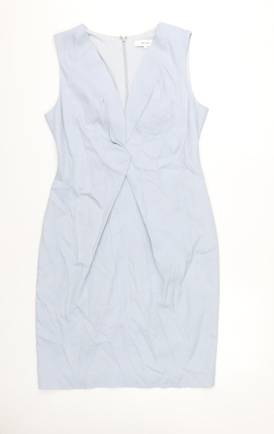 Reiss Women's Blue Sheath Dress, Size 14, V-Neck Formal