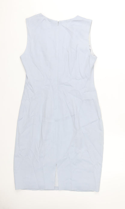 Reiss Women's Blue Sheath Dress, Size 14, V-Neck Formal