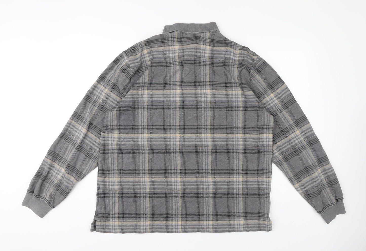 Lands' End Men's Grey Plaid Long Sleeve Polo, L