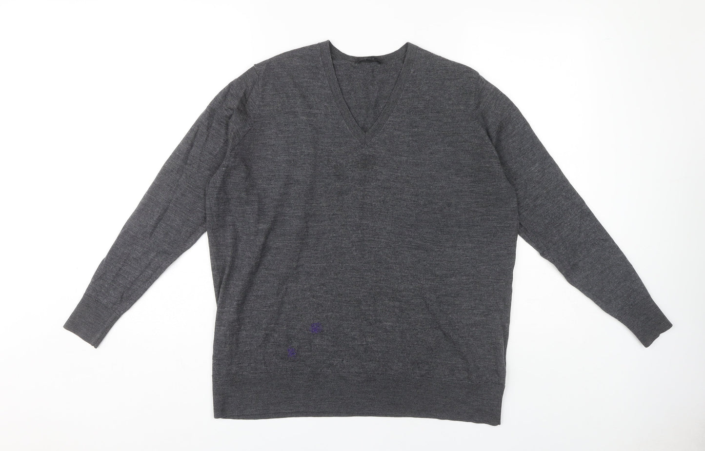 COS Men’s Grey Wool V-Neck Pullover Jumper, Medium