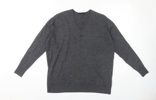 COS Men’s Grey Wool V-Neck Pullover Jumper, Medium