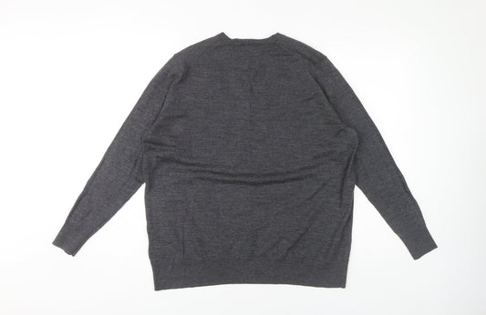 COS Men’s Grey Wool V-Neck Pullover Jumper, Medium