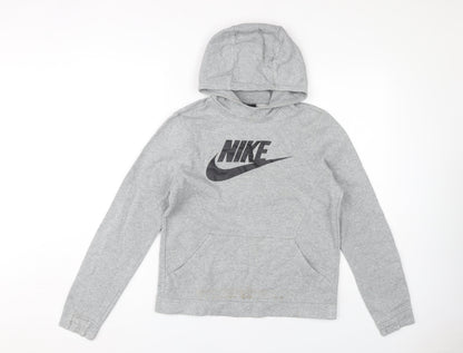Nike Boys Grey XL Pullover Hoodie with Logo Accents