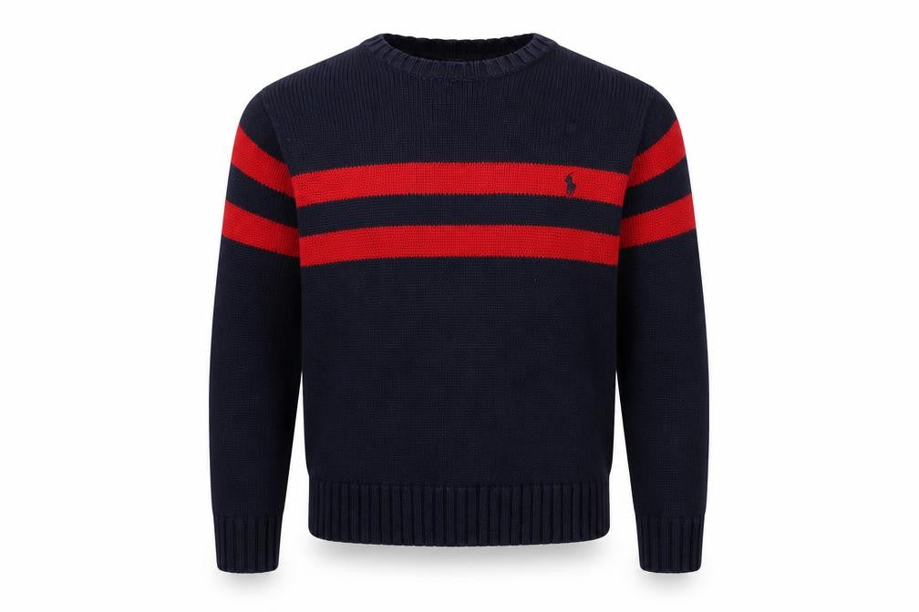 Front view of Polo Ralph Lauren boys’ blue striped jumper s