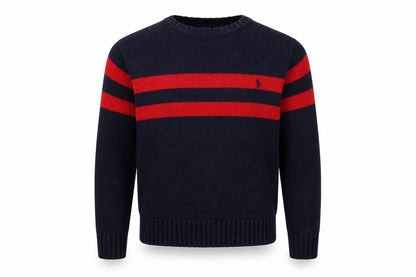 Front view of Polo Ralph Lauren boys’ blue striped jumper s
