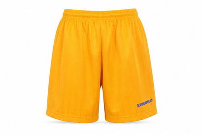 Front view of Umbro boys’ yellow athletic shorts, size 164