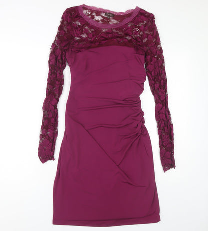 Phase Eight Women Pink Bodycon Dress Size 10 with Lace Accents